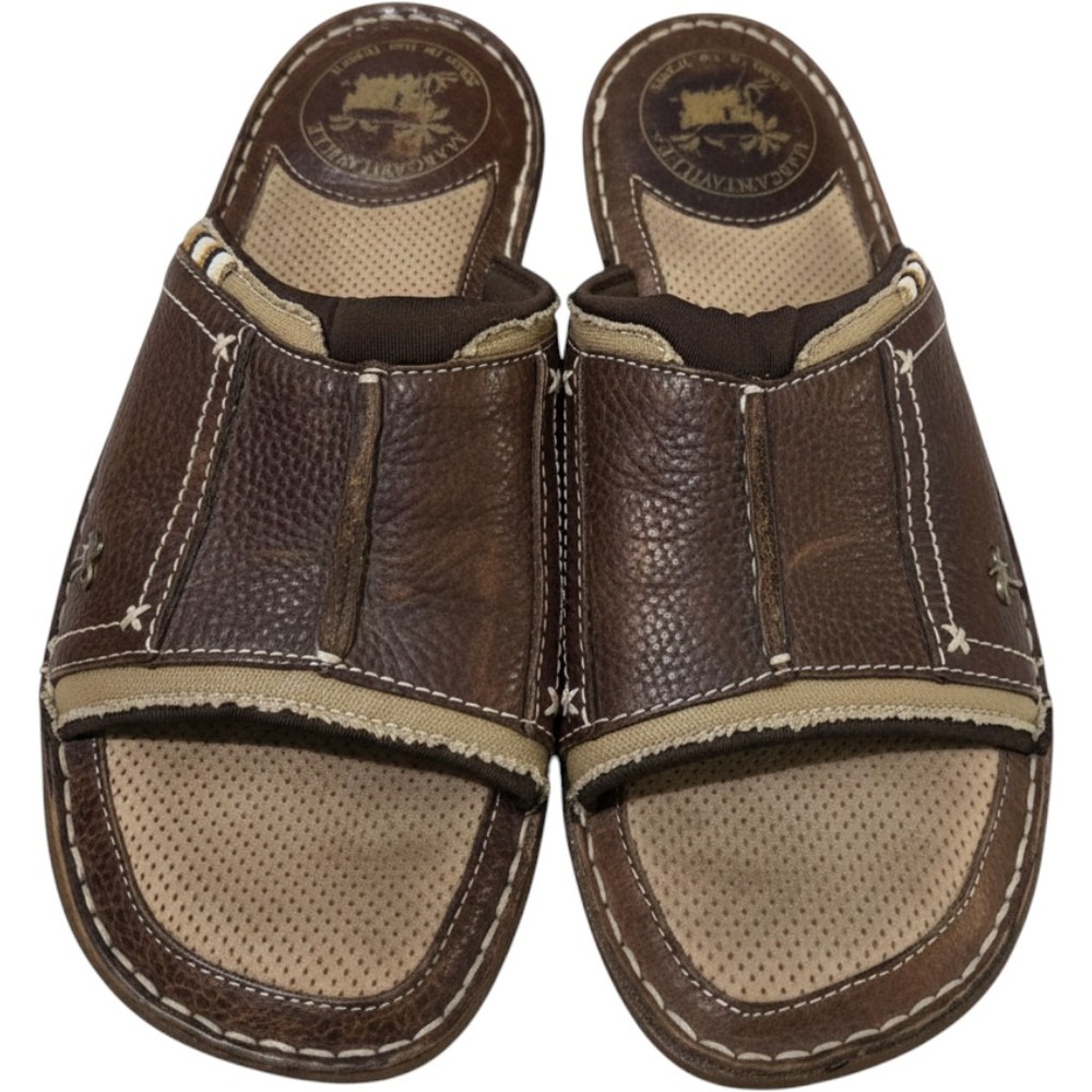 Margaritaville Mens St. Kitts Brown Leather Slide Sandals MG1144B Size 11